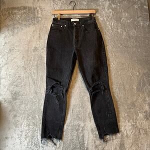 Abercrombie & Fitch High Rise Mom Jeans Size 26‎ Regular Black Distressed